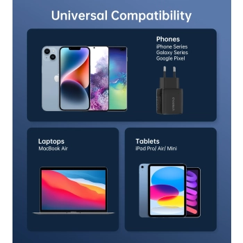  Mała mocna ładowarka sieciowa GaN USB-A USB-C PD 35W z wyświetlaczem czarna - zdj. dodatkowe 2