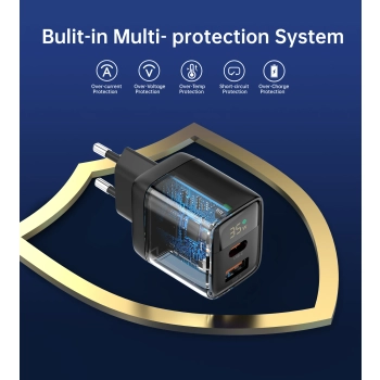  Mała mocna ładowarka sieciowa GaN USB-A USB-C PD 35W z wyświetlaczem czarna - zdj. dodatkowe 7