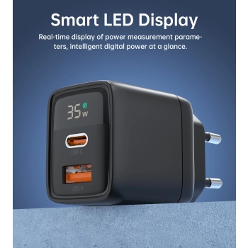  Mała mocna ładowarka sieciowa GaN USB-A USB-C PD 35W z wyświetlaczem czarna - zdj. dodatkowe 8