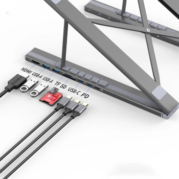  7w1 Podstawka pod laptopa HUB adapter PD USB-C SD TF USB-A HDMI 100W szara - zdj. dodatkowe 1