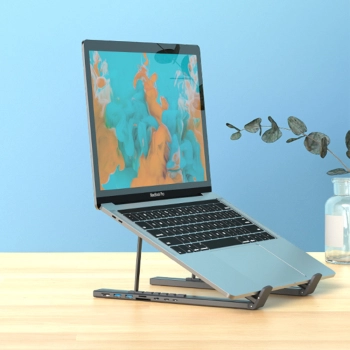  7w1 Podstawka pod laptopa HUB adapter PD USB-C SD TF USB-A HDMI 100W szara - zdj. dodatkowe 4