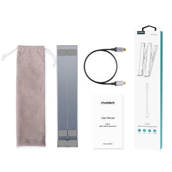  7w1 Podstawka pod laptopa HUB adapter PD USB-C SD TF USB-A HDMI 100W szara - zdj. dodatkowe 7