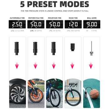  Elektryczna pompka rower motor auto piłka 10 bar z wyświetlaczem LED + kabel USB-C czarna - zdj. dodatkowe 2