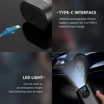  Elektryczna pompka rower motor auto piłka 10 bar z wyświetlaczem LED + kabel USB-C czarna - zdj. dodatkowe 5