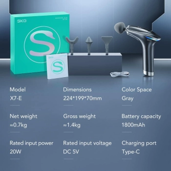  Masażer pistolet do masażu 4 głowice do całego ciała SKG X7-E - szary - zdj. dodatkowe 7