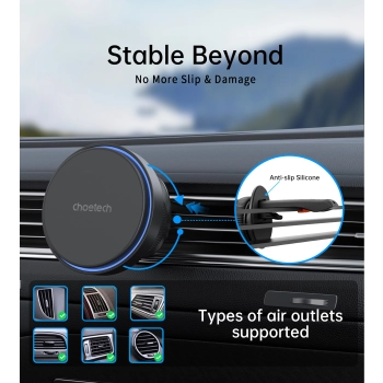  Uchwyt magnetyczny z ładowarką indukcyjną 15 W na kratkę nawiewu - czarny - zdj. dodatkowe 6