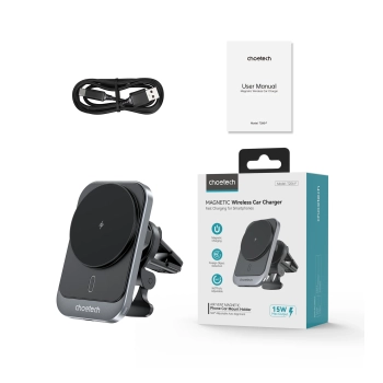  Uchwyt samochodowy z ładowarką indukcyjną 15W na kratkę nawiewu - czarny - zdj. dodatkowe 2