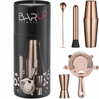 Zestaw barmański w tubie shaker jigger sitko muddler łyżka - miedziany