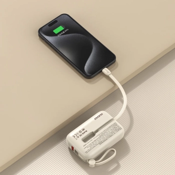  Powerbank 10000mAh z kablami USB-C / iPhone Lightning beżowy - zdj. dodatkowe 2