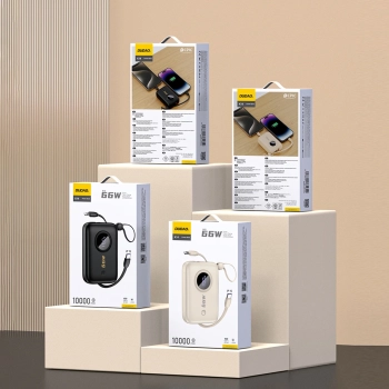  Powerbank 10000mAh z kablami USB-C / iPhone Lightning beżowy - zdj. dodatkowe 4