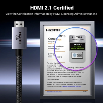  Kabel przewód HDMI 2.1 8K certyfikowany Ultra High Speed 1m szary - zdj. dodatkowe 4