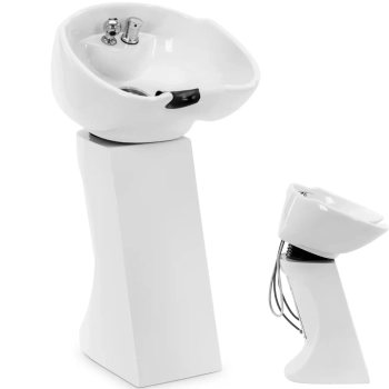 Myjka fryzjerska umywalka uchylna z baterią wężem - biała