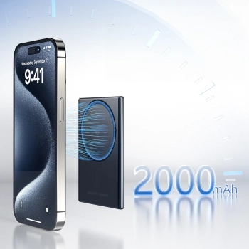  Powerbank indukcyjny 2000mAh super cienki 5W MagSafe Qi - czarny - zdj. dodatkowe 4