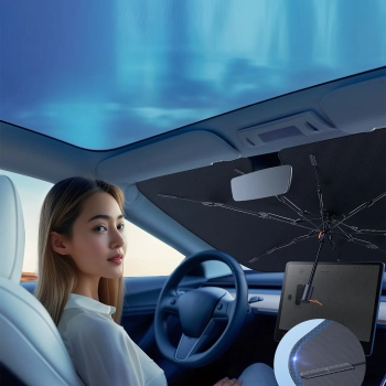  Osłona parasolka przeciwsłoneczna do samochodu na przednią szybę CoolRide 142x75cm - czarna - zdj. dodatkowe 10