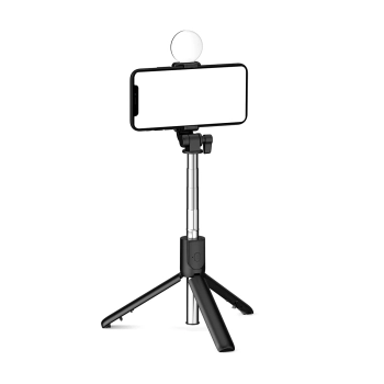  Selfie stick teleskopowy z pilotem + lamkpa LED stojak tripod na telefon 1m - czarny - zdj. dodatkowe 3