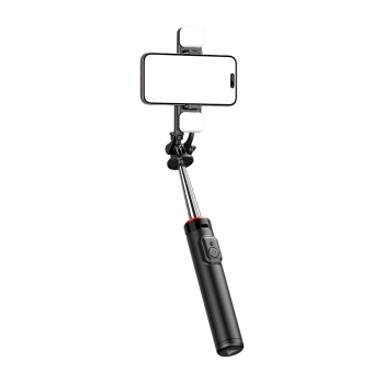  Selfie stick teleskopowy z pilotem + 2x lampka LED stojak tripod na telefon 1.3m - czarny - zdj. dodatkowe 1