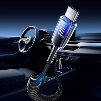  Kabel przewód spiralny USB-C - USB-C Crystal-Clear Series 60W 1.5m - czarny - zdj. dodatkowe 2