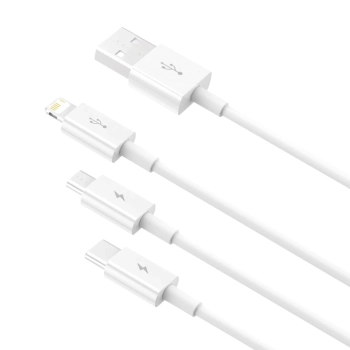  3w1 Kabel przewód Superior Series USB-A - USB-C / Lightning / micro USB 3.5A 1m - biały - zdj. dodatkowe 3