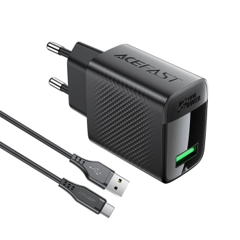  Ładowarka sieciowa A90 GaN USB-A QC 18W + kabel USB-C - czarna - zdj. dodatkowe 1