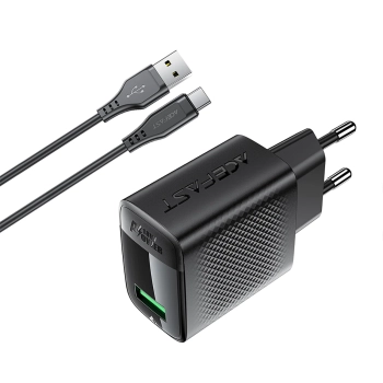  Ładowarka sieciowa A90 GaN USB-A QC 18W + kabel USB-C - czarna - zdj. dodatkowe 4