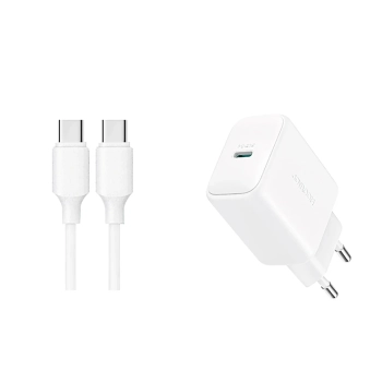 Ładowarka sieciowa USB-C PD QC 20W + kabel USB-C 1m - biała