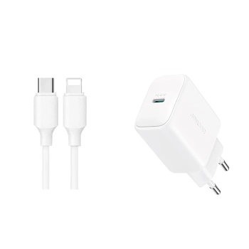 Ładowarka sieciowa USB-C PD QC 20W + kabel do iPhone Lightning 1m - biała