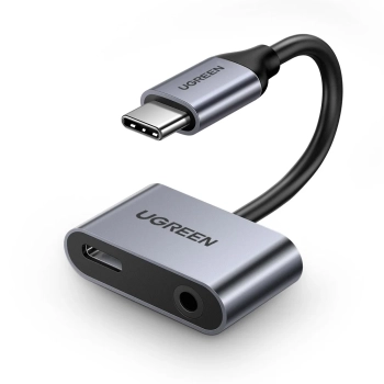Adapter audio dwuportowy USB-C (męski) - mini jack 3.5mm / USB-C (żeński) - szary