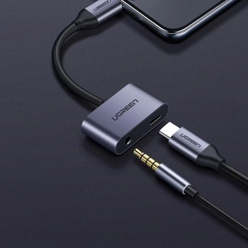  Adapter audio dwuportowy USB-C (męski) - mini jack 3.5mm / USB-C (żeński) - szary - zdj. dodatkowe 1