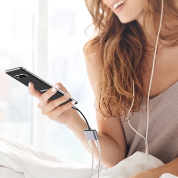  Adapter przejściówka audio USB-C - USB-C + mini jack 3.5mm - szary - zdj. dodatkowe 3