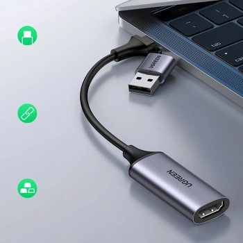  Adapter przejściówka HDMI (żeński) - USB-A / USB-C (męski) - szary - zdj. dodatkowe 7