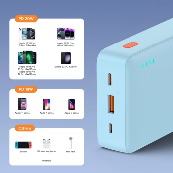  Powerbank 20000mAh Airpow 20W z kablem USB-A - USB-C 50cm - niebieski - zdj. dodatkowe 10