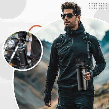  Butelka bidon termiczny rowerowy na napoje 620ml stalowy - czarny - zdj. dodatkowe 2