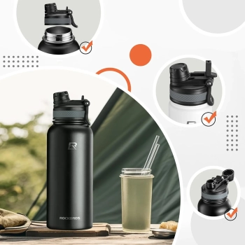  Butelka bidon termiczny rowerowy na napoje 620ml stalowy - czarny - zdj. dodatkowe 5