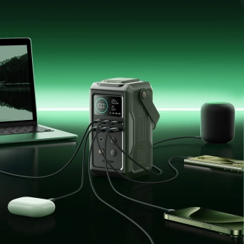  Powerbank turystyczny 75000mAh 100W USB-C USB-A lampka sygnał SOS - zielony - zdj. dodatkowe 9