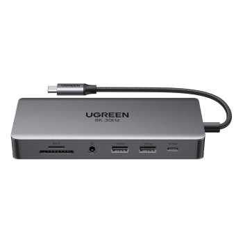13w1 HUB adapter USB-C - USB-A / USB-C / HDMI / DisplayPort / RJ45 / SD TF / AUX / USB-C PD - szary