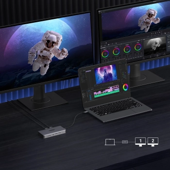  13w1 HUB adapter USB-C - USB-A / USB-C / HDMI / DisplayPort / RJ45 / SD TF / AUX / USB-C PD - szary - zdj. dodatkowe 2