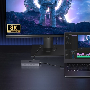  13w1 HUB adapter USB-C - USB-A / USB-C / HDMI / DisplayPort / RJ45 / SD TF / AUX / USB-C PD - szary - zdj. dodatkowe 3