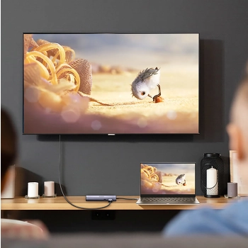  HUB Adapter USB-C - USB-A / HDMI / RJ45 / czytnik kart SD i TF / USB-C PD 100W - szary - zdj. dodatkowe 8