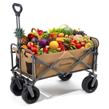  Wózek turystyczny składany ogrodowy do transportu duże koła z blokadą - brązowy - zdj. dodatkowe 1