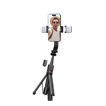  Selfie stick kijek do zdjęć Bluetooth z tripodem lampą LED do 105cm - czarny - zdj. dodatkowe 6