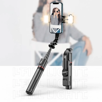  Selfie stick kijek do zdjęć Bluetooth z tripodem lampą LED do 105cm - czarny - zdj. dodatkowe 7