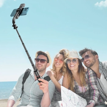  Selfie stick kijek do zdjęć Bluetooth z tripodem lampą LED do 105cm - czarny - zdj. dodatkowe 8