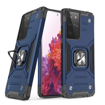 Pancerne hybrydowe etui z magnetycznym uchwytem do Samsung Galaxy S22 Ultra Ring Armor - niebieski