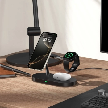  Ładowarka indukcyjna 3w1 na smartfon słuchawki smartwatch z MagSafe - czarna - zdj. dodatkowe 4