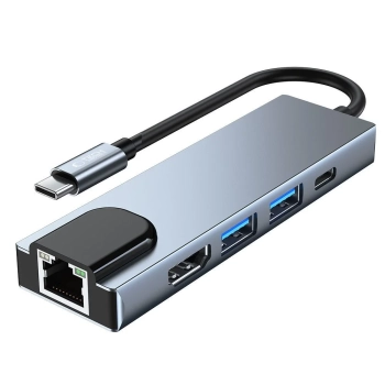  5w1 HUB rozdzielacz USB-C na USB-C USB-A HDMI RJ45 - szary - zdj. dodatkowe 2