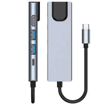  5w1 HUB rozdzielacz USB-C na USB-C USB-A HDMI RJ45 - szary - zdj. dodatkowe 8
