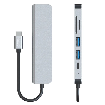  6w1 HUB rozdzielacz USB-C na USB-A USB-C HDMI micro SD / TF / SD - szary - zdj. dodatkowe 6