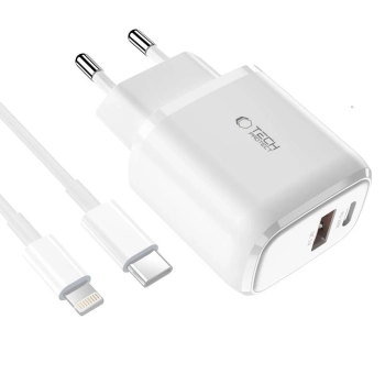  Ładowarka sieciowa USB-C PD 20W / USB-A QC 3.0 z kablem USB-C / iPhone Lightning - biała - zdj. dodatkowe 1