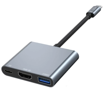  3w1 HUB rozdzielacz USB-C na USB-A USB-C PD 100W HDMI 4K 30Hz - szary - zdj. dodatkowe 1