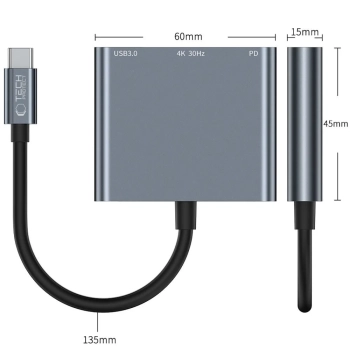  3w1 HUB rozdzielacz USB-C na USB-A USB-C PD 100W HDMI 4K 30Hz - szary - zdj. dodatkowe 3